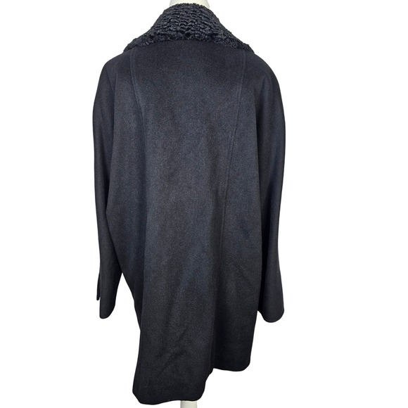 Kasper Womens Black Double Breasted Wool Blend Coat Faux Fur Collar Made USA - Picture 5 of 8